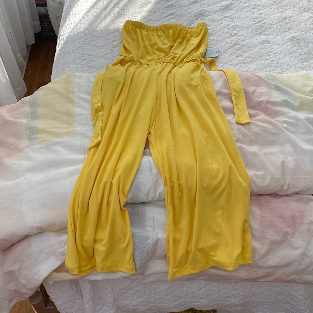 yellow strapless romper